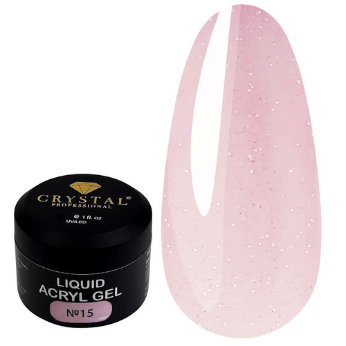 Żel akrylowy do paznokci Crystal Liquid Acryl Gel №15 różowy z brokatem 15 ml - Фото №1