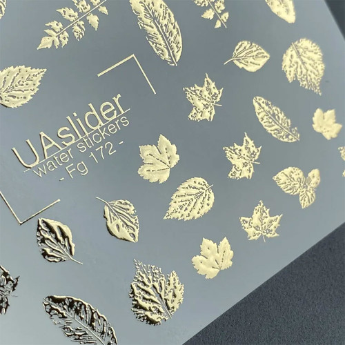 Naklejki na paznokcie UAslider złote liście Fg 172 - Фото №2