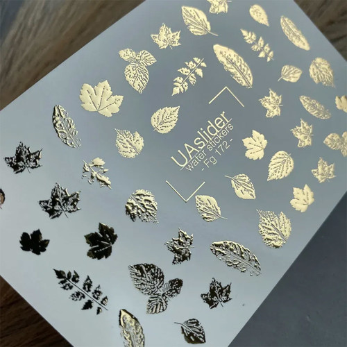 Naklejki na paznokcie UAslider złote liście Fg 172 - Фото №3