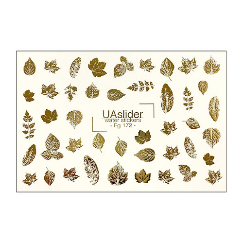 Naklejki na paznokcie UAslider złote liście Fg 172 - Фото №1