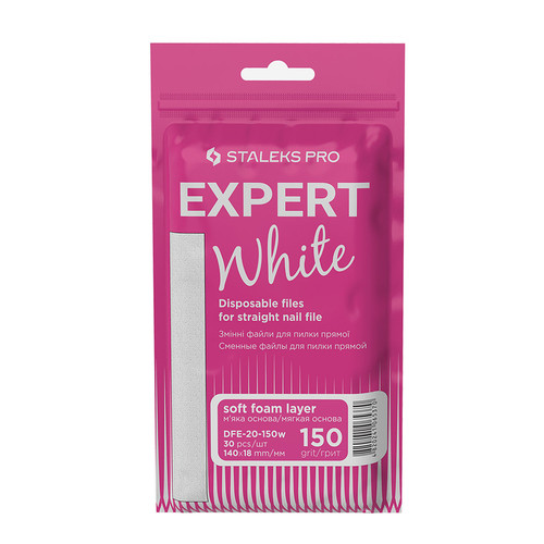 Набор белых сменных насадок для прямой пилки (на мягкой основе) Staleks Pro EXPERT 20 150 грит (30 шт) - Фото №1