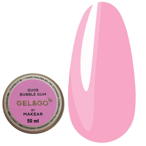 Гель для наращивания MAKEAR Gel&Go Up GU05 Bubble Gum 50 мл - Фото №1
