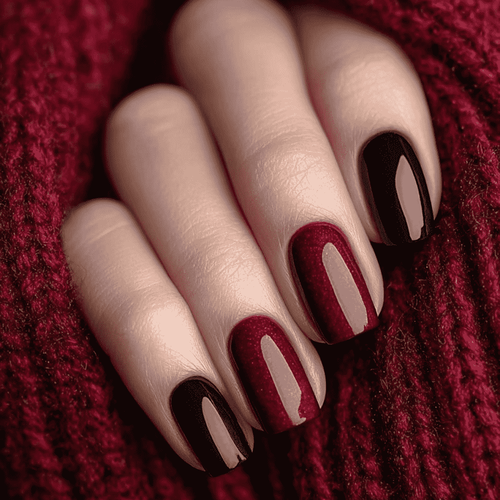 Ciemnoczerwony manicure (z czernią)