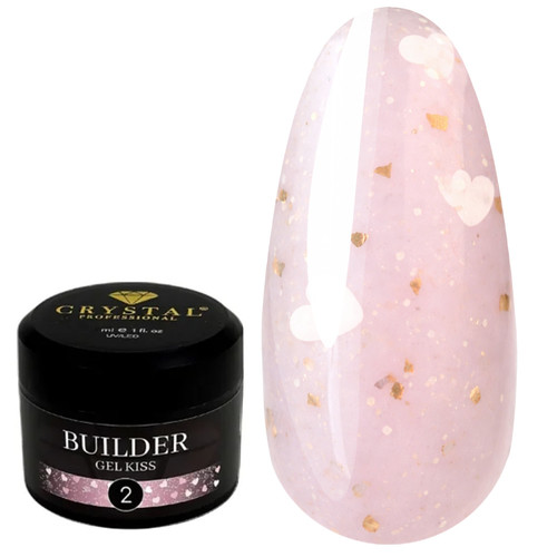Żel budujący Crystal Builder Gel KISS 2 różowy z jasnoróżowymi serduszkami 15 ml - Фото №1