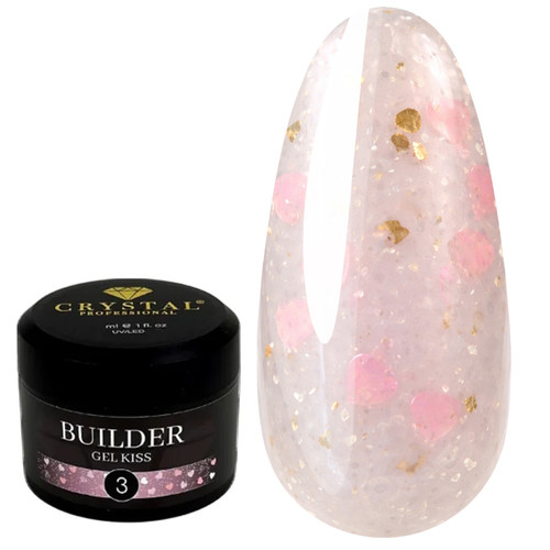 Żel budujący Crystal Builder Gel KISS 3 jasnoróżowy z różowymi serduszkami 15 ml - Фото №1