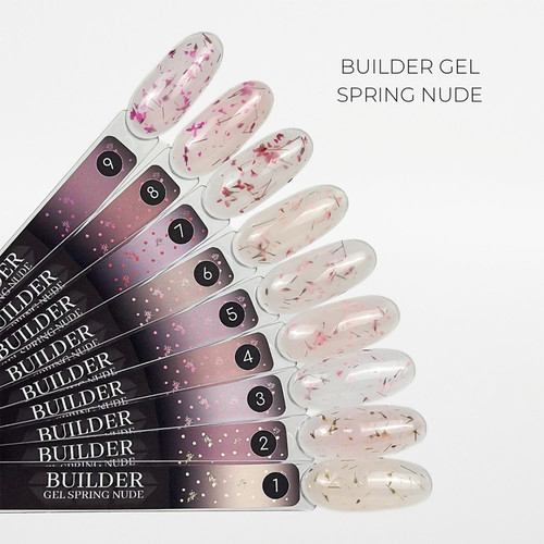 Гель для наращивания Crystal Builder Gel Spring Nude 1 молочный с сухоцветами 15 мл - Фото №2