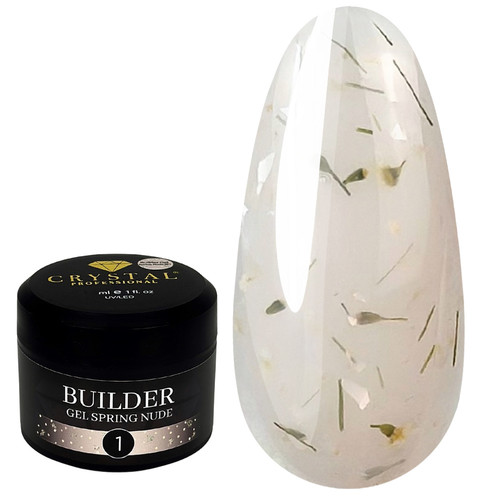 Гель для наращивания Crystal Builder Gel Spring Nude 1 молочный с сухоцветами 15 мл - Фото №1
