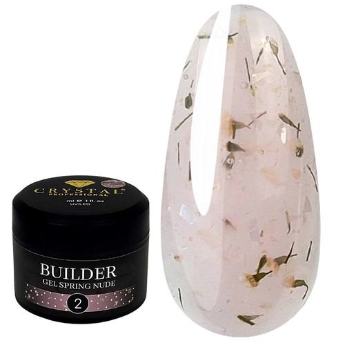 Żel budujący Crystal Builder Gel Spring Nude 2 jasnoróżowy z suszonymi kwiatami 15 ml - Фото №1