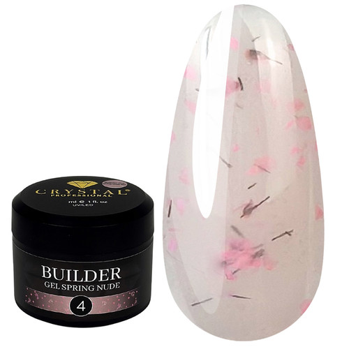 Żel budujący Crystal Builder Gel Spring Nude 4 delikatny róż z suszonymi kwiatami 15 ml - Фото №1