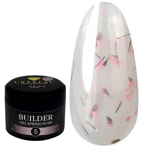 Żel budujący Crystal Builder Gel Spring Nude 5 mlecznobiały z suszonymi kwiatami 15 ml - Фото №1