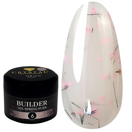 Żel budujący Crystal Builder Gel Spring Nude 6 jasnobeżowy z suszonymi kwiatami 15 ml - Фото №1