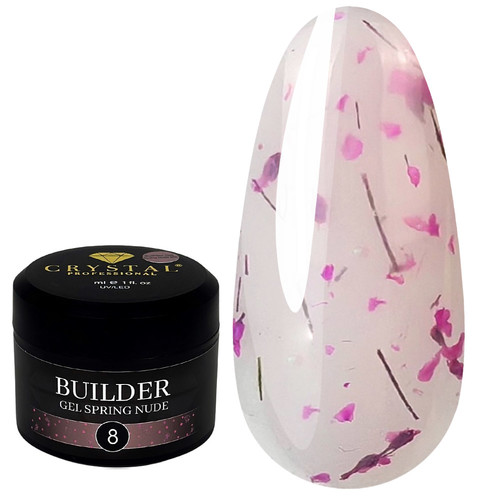 Żel budujący Crystal Builder Gel Spring Nude 8 różowy z suszonymi kwiatami 15 ml - Фото №1