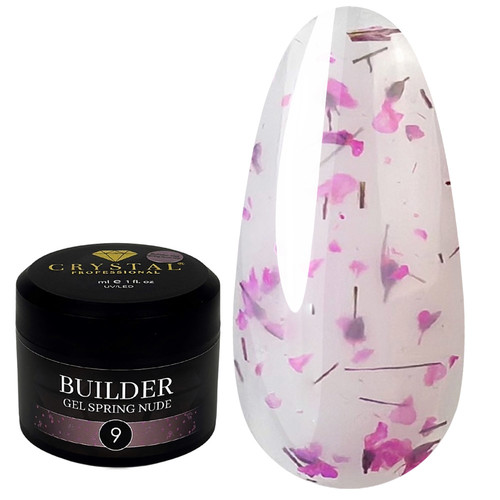 Гель для наращивания Crystal Builder Gel Spring Nude 9 нежно-бежевый с сухоцветами 15 мл - Фото №1