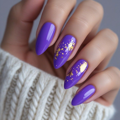Purple Nails with Gold Accents