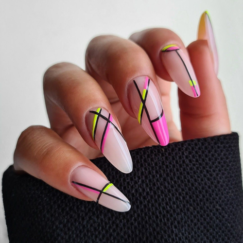 Neon Geometric Nail Designs