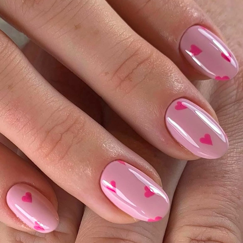 Pink Nails with Hearts