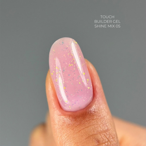 Żel budujący TOUCH Builder gel Shine mix 05 różowy z cząstkami folii 15 ml - Фото №4