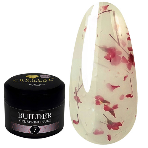 Гель для наращивания Crystal Builder Gel Spring Nude 7 прозрачно-белый с сухоцветами 30 мл - Фото №1