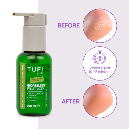 Zmywacz do pedicure TUFI profi BioPeeling Fruit Acid do zmiękczania szorstkiej skóry stóp kwaśny 100 ml (0330978) - Фото №3