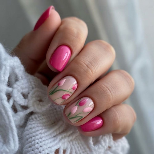 Wiosenny manicure z tulipanami