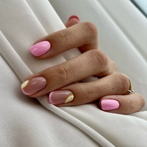 Pink French manicure with lemon accent