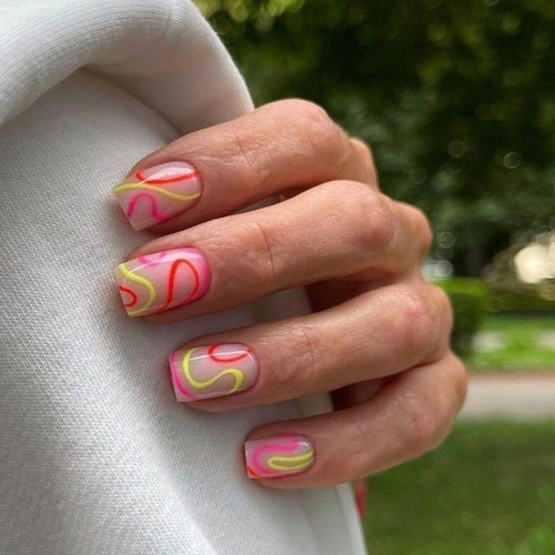 Bright manicure with abstract lines