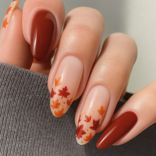 Jesienny design manicure z liśćmi klonu