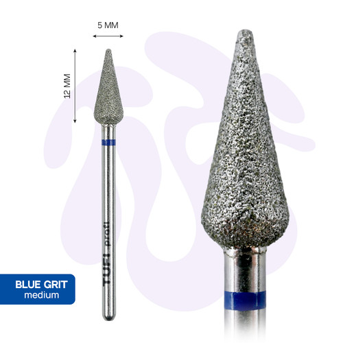 Frez do paznokci TUFI profi Diamentowy Kropla 12 х 5 mm Niebieski Nacięcie (0328402) - Фото №2