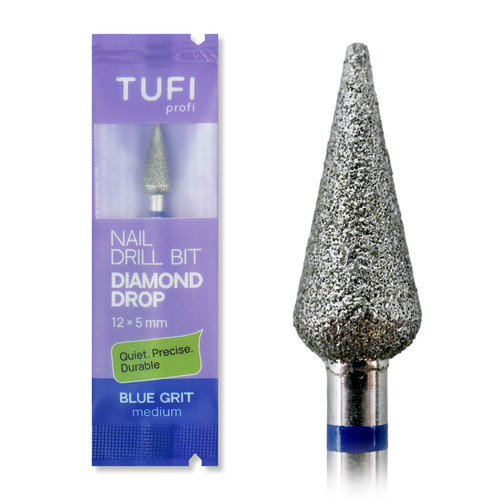 Frez do paznokci TUFI profi Diamentowy Kropla 12 х 5 mm Niebieski Nacięcie (0328402) - Фото №1