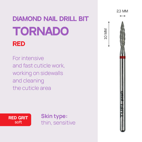 Frez do paznokci TUFI profi Diamentowy Płomień Tornado 10 mm × 2.3 mm Czerwony Nacięcie (0328407) - Фото №4