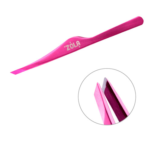 Pęseta do brwi ZOLA skośna profesjonalna PINK - Фото №1