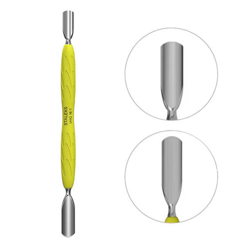 Kopytko do manicure Staleks Gummy z zolta silikonowa rekojescia UNIQ 10 TYPE 1 (szeroki okrągły popychacz + wąski okrągły popychacz) - Фото №1