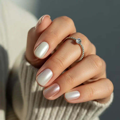 Perłowy manicure na krótkie paznokcie