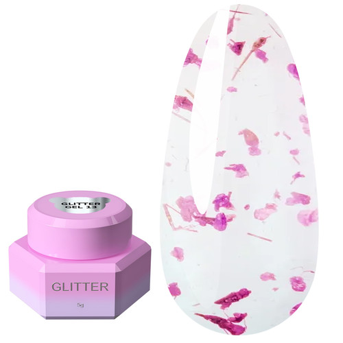 Żel przedłużający YOUARECUTE Glitter Gel 13 z ciemnoróżowymi suszonymi kwiatami 5 ml (469-5119-1454) - Фото №1