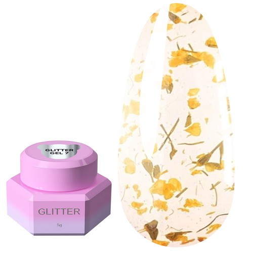 Żel przedłużający YOUARECUTE Glitter Gel 7 z żółtymi suszonymi kwiatami 5 ml (469-5113-1448) - Фото №1