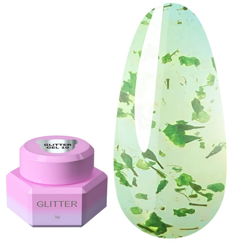 Żel przedłużający YOUARECUTE Glitter Gel 10 z zielonymi suszonymi kwiatami 5 ml (469-5116-1451) - Фото №1