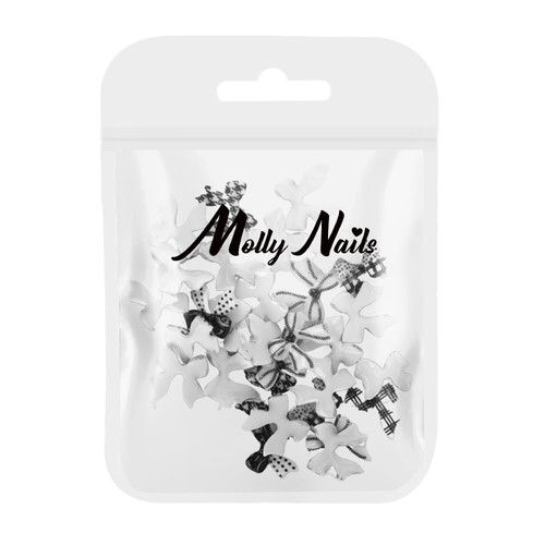 Декор для ногтей Molly Nails бело-черные бантики 30 шт - Фото №1