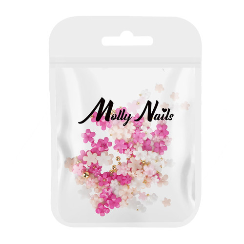 Декор для ногтей Molly Nails акриловые цветочки микс цветов 150 штук + шарики Nr 1 - Фото №1