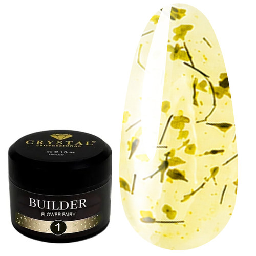 Żel budujący Crystal Builder Gel Flower Fairy 1 z żółtymi suszonymi kwiatami 30 ml - Фото №1