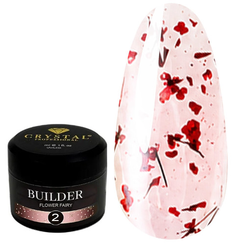Żel budujący Crystal Builder Gel Flower Fairy 2 z czerwonymi suszonymi kwiatami 30 ml - Фото №1