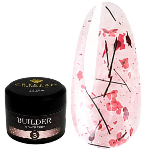 Żel budujący Crystal Builder Gel Flower Fairy 3 z jasnoczerwonymi suszonymi kwiatami 30 ml - Фото №1
