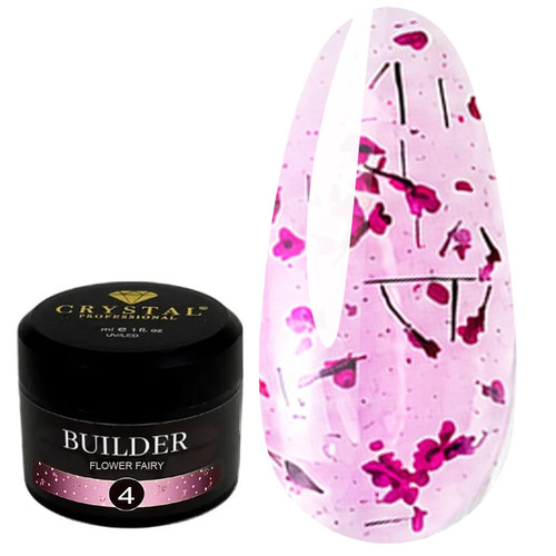 Гель для наращивания Crystal Builder Gel Flower Fairy 4 с ярко-розовыми сухоцветами 30 мл - Фото №1