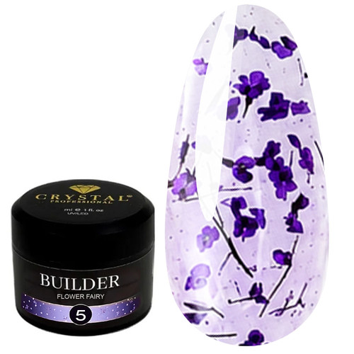Żel budujący Crystal Builder Gel Flower Fairy 5 z fioletowymi suszonymi kwiatami 30 ml - Фото №1