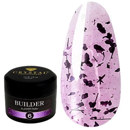 Żel budujący Crystal Builder Gel Flower Fairy 6 z liliowymi suszonymi kwiatami 30 ml - Фото №1