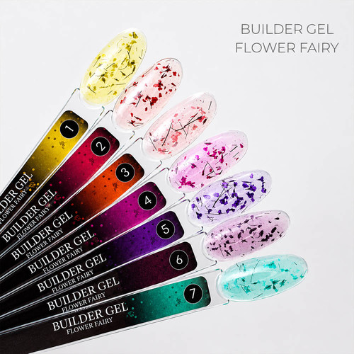 Гель для наращивания Crystal Builder Gel Flower Fairy 7 с бирюзовыми сухоцветами 30 мл - Фото №3