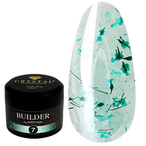 Гель для наращивания Crystal Builder Gel Flower Fairy 7 с бирюзовыми сухоцветами 30 мл - Фото №1