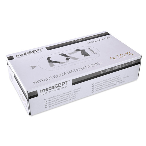 SALE Rękawiczki nitrylowe MedaSEPT czarne Cat. III rozmiar XL 100 szt. - Фото №2