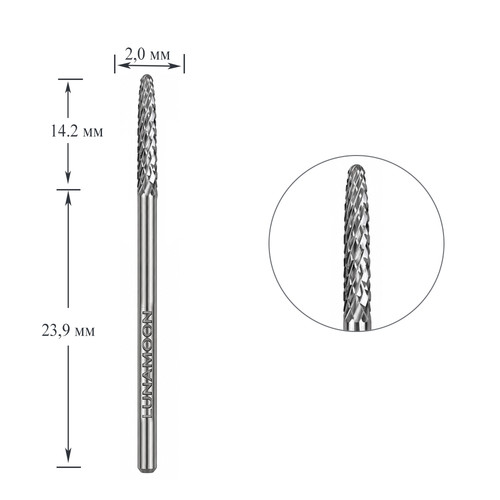 Frez do paznokci Lunamoon karbidowy do piłowania 2.0 mm - Фото №1