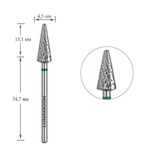 Frez do paznokci Lunamoon karbidowy Choinka zielony 4.5 mm - Фото №1