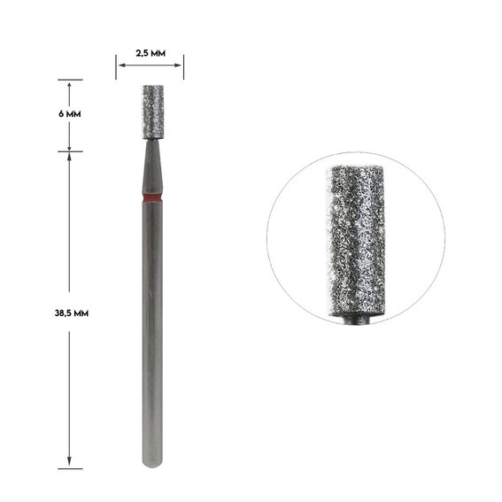 Diamond cutter Staleks Pro Expert cylinder red diameter 2.5 mm / working part 6 mm
